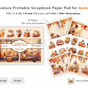 Autumn Miniature Scrapbook Paper Pad for Print, Dollhouse Craft Room, Hobby Room, Cosy Autumn, Halloween, Digital File, 1/12, 1/6, 1/3 Scale