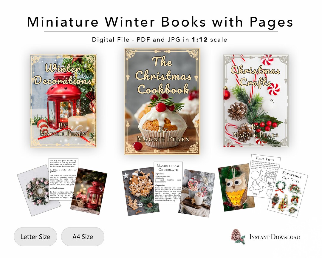 3 Printable Miniature Winter Books With Pages, Christmas Cookbook ...