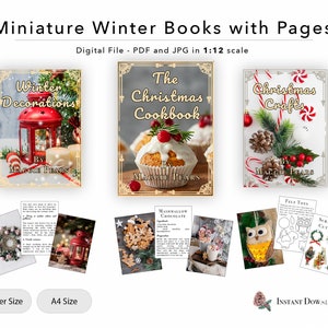 3 Druckbare Miniatur Winterbücher mit Seiten, Weihnachtskochbuch, Winterdekoration und Weihnachtshandwerk | Puppenstube | 1:12 | PDF-Datei