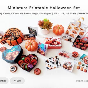 Miniatur Halloween Set zum ausdrucken: Kekse, Leckerlibeutel, Karten, Umschläge, 1/3, 1/6, 1/12, Puppenhaus, Digitale Datei, PDF