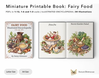 Fairy Food Enzyklopädie - Printable Miniaturbuch | Puppenhaus Buch | 30 Illustrationen | Digitale Datei | PDF | 1/12 | 1/6 | 1/3 Maßstab