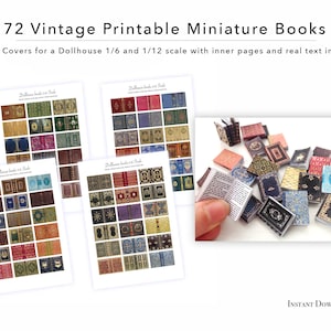 72 Medieval and Vintage Printable Miniature Book Covers for a Dollhouse 1/6 and 1/12 scale with inner pages and real text inside