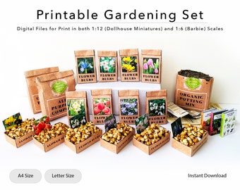 Miniature Printable Gardening Set | Flower Bulb Packages | Dollhouse Garden | 1/12 | 1/6 | Gardening Tools | PDF | Miniature Flowers