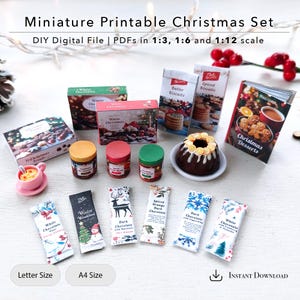 Modello di Natale stampabile – Sacchetti per biscotti, scatole di cioccolatini, libri e barattoli per miniature di case delle bambole, PDF digitale, 1/3, 1/6, 1/12