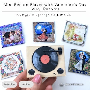 Miniatuurplatenspeler Valentine vinylplaten – 1:6 schaal 1:12 poppenhuisdecor (pdf-download)