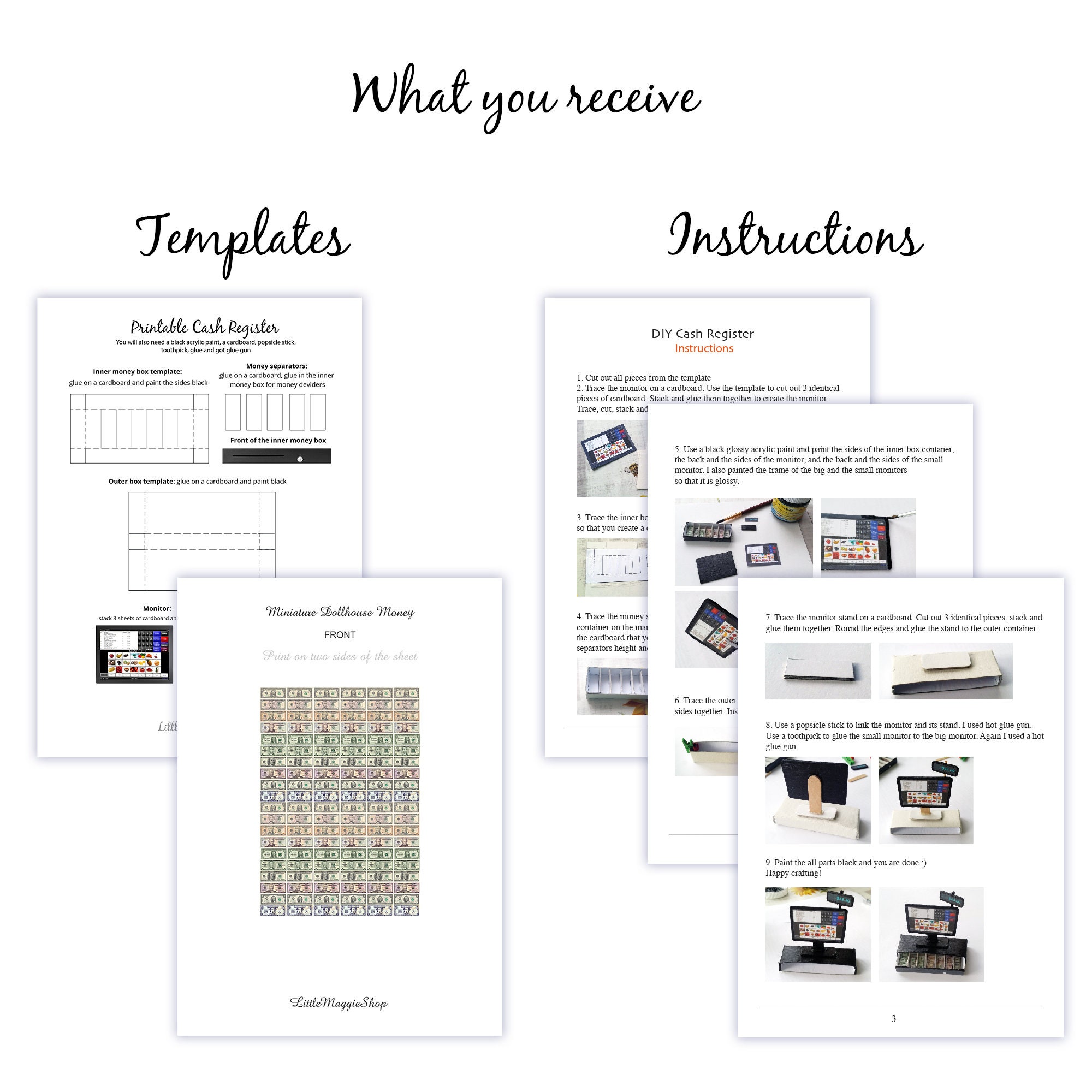 Printable Cash Register Template With Instructions Money Etsy