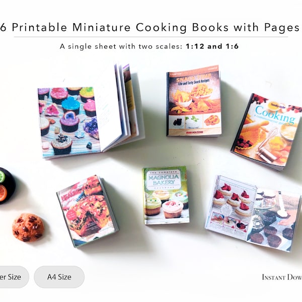 6 Printable Miniature Cooking Books with Pages | Real Recipes Included | Dollhouse | Digital File | Instant Download | PDF | JPG