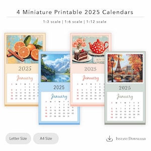 4 druckbare Kalender 2025 - Puppenhausminiatur - DIY Artikel in 1/12, 1/6 und 1/3 | Sofortdownload | Digitale Datei | Zum Selbermachen