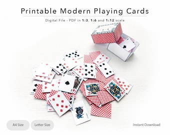 Printable Miniature Playing Cards | Miniature Card Deck | Casino | Modern | Dollhouse | BJD | 1/3 | 1/6 | 1/12 scale | Digital File | PDF