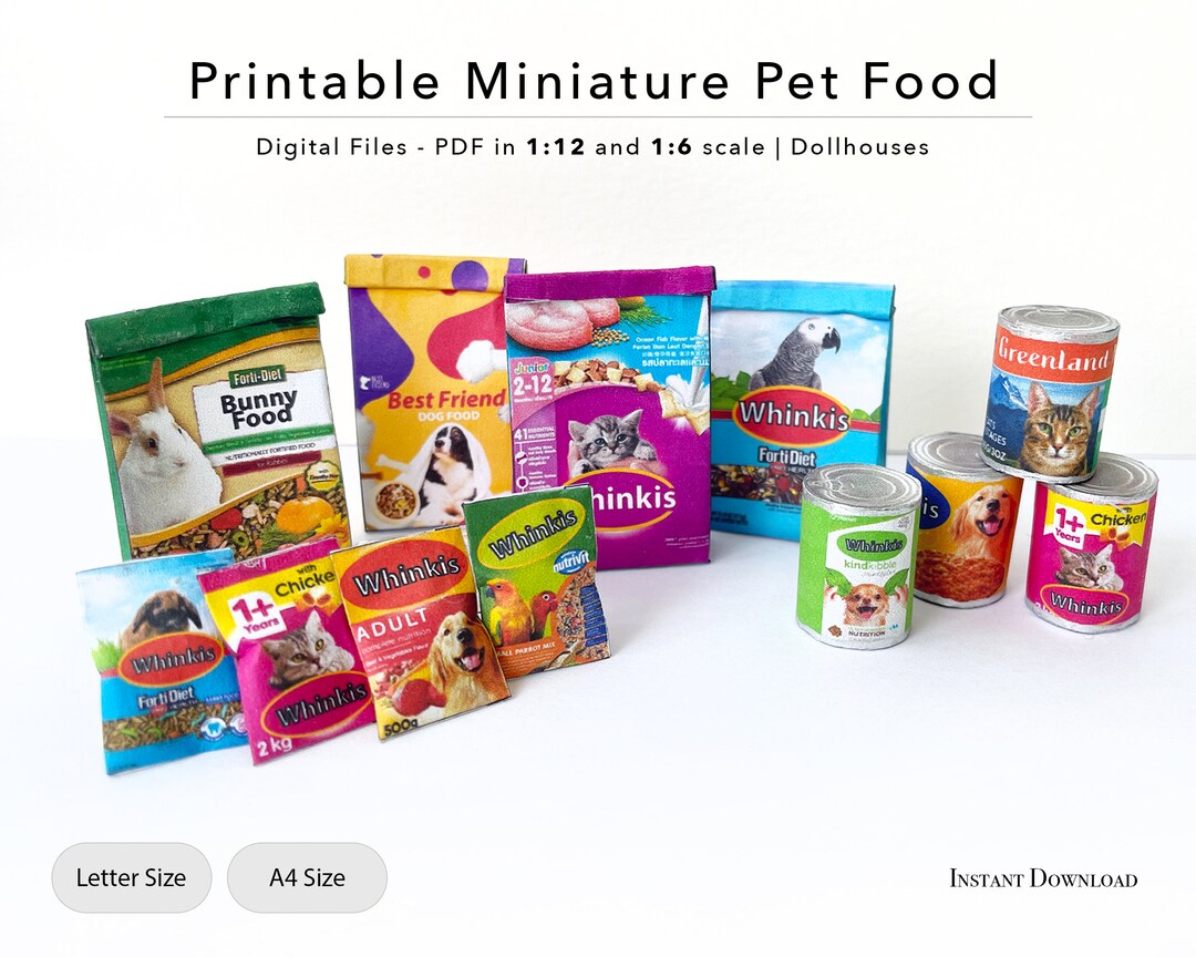 Miniature Pet Food Packaging Printable Sheet Dollhouse 1/6 and 1/12 ...