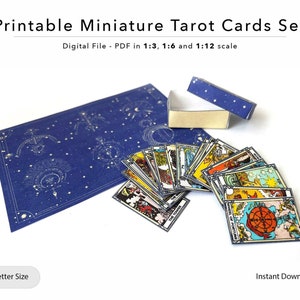 Afdrukbaar miniatuur tarotkaartenspel | Tarotkaarten voor poppenhuizen | Heksenhuis | Profetie | BJD - 1/3 | 1/6 | Schaal 1/12 | Digitaal bestand | Pdf