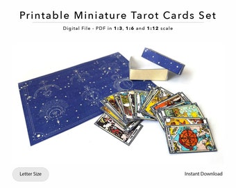 Druckbare Miniatur Tarot Karten Deck | Puppenhaus Tarot Karten | Hexenhaus | Prophezeiung | BJD - 1/3 | 1/6 | Maßstab 1:12 | Digitale Datei | PDF