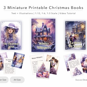 3 Miniature Printable Christmas Books with Text and Illustrations, Premium Collection, 1/3, 1/6, 1/12 scale, Dollhouse, Digital File, PDF