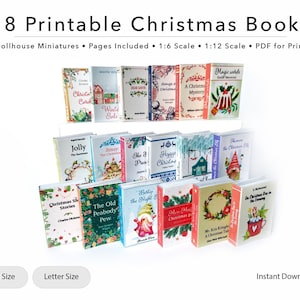 18 Printable Miniature Christmas Books with Pages | Text from Christmas Carol | Dollhouse Miniatures | 1/6 | 1/12 scale | Digital File | PDF