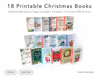 18 Printable Miniature Christmas Books with Pages | Text from Christmas Carol | Dollhouse Miniatures | 1/6 | 1/12 scale | Digital File | PDF