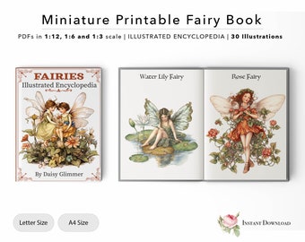 Fairy Encyclopedie - afdrukbaar miniatuurboek | Bloemen | Poppenhuisboek | 30 Illustraties | Digitaal bestand | Pdf | 1/12 | 1/6 | 1/3 Schaal