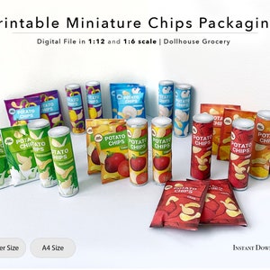 Printable Chips Packaging | Dollhouse Miniatures | 1/6 | 1/12 scale | Grocery Store | Supermarket | Digital File | PDF | DIY