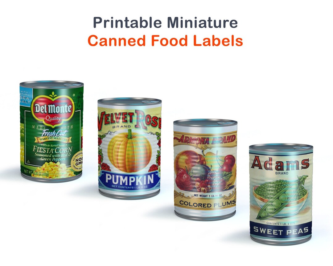 Miniature Printable Canned Food Labels Dollhouse Miniatures 1/6 Scale 1 ...