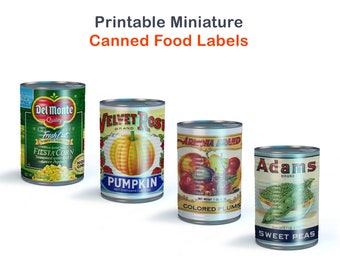 Miniature Printable Canned Food Labels | Dollhouse Miniatures | 1/6 scale | 1/12 scale | Grocery Store | PDF | Digital File