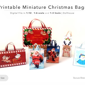 Druckbare Miniatur Weihnachtstaschen | Puppenhaus Miniaturen | 1/12 | 1/6 | 1/3 | BJD Puppen | PDF | Drucken und schneiden | Sofort Download
