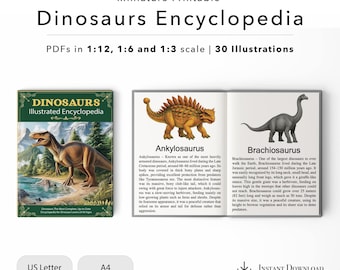Miniature Dinosaur Encyclopedia Book: Dollhouse Library (PDF Download, 1/3, 1/6, 1/12 Scale)