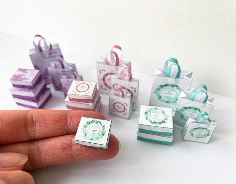 Miniature Printable Dollhouse Shopping Bags and Boxes Pink Etsy