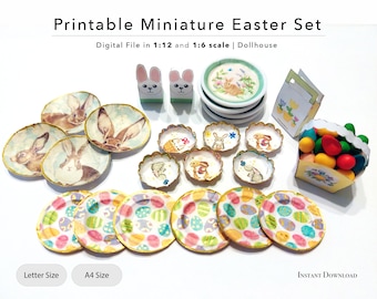 Miniature Printable Easter Set | Dollhouse Printable Plates, Bags and Boxes | Easter Dollhouse | 1/12 | 1/6 | DOWNLOAD | PDF