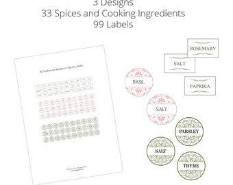 Miniature Spices and Herbs Labels | 1:6 scale | Instant Download | Printable Sheet | Dollhouse Kitchen