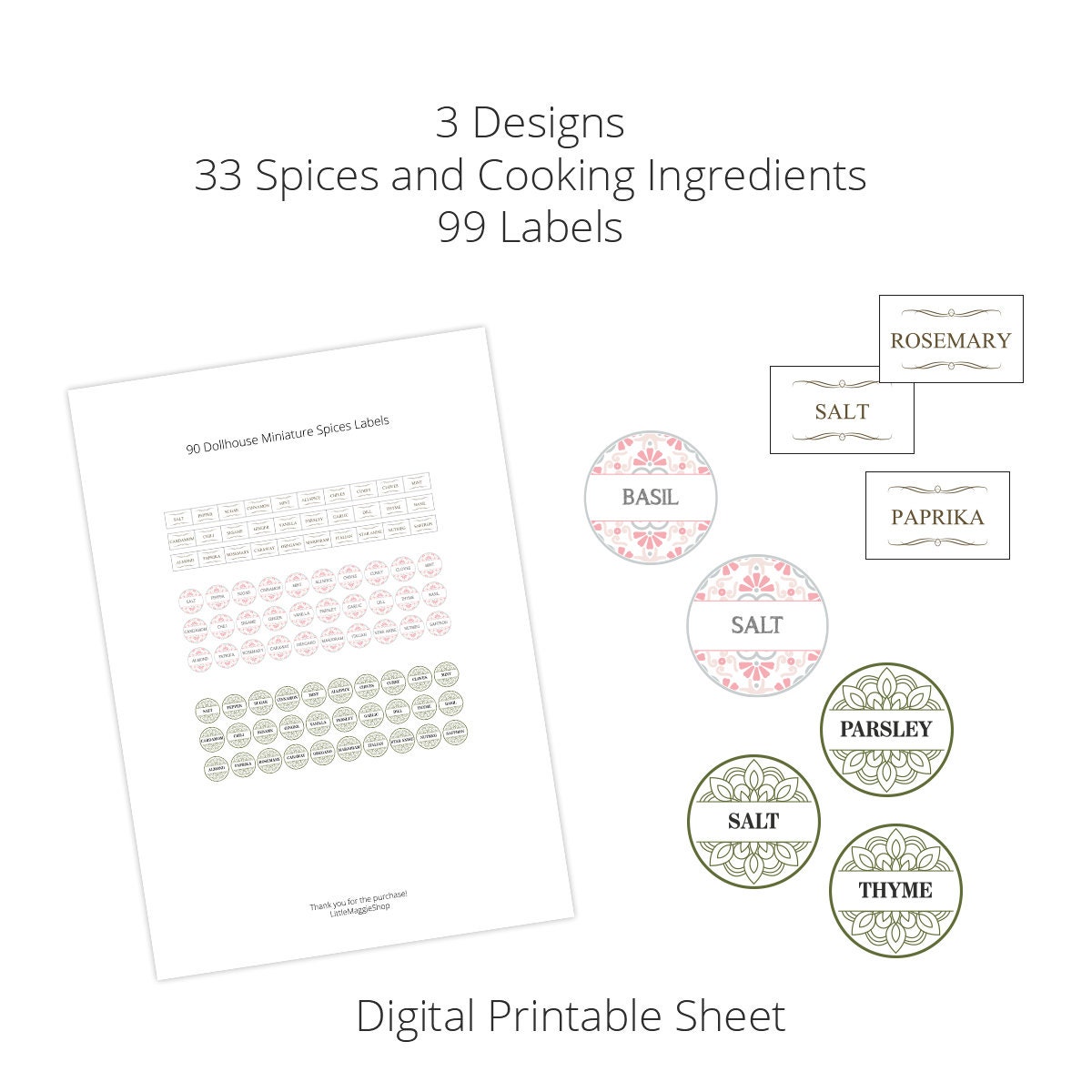 Miniature Spices and Herbs Labels | 1:6 Scale | Instant Download