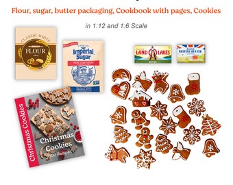 Printable Christmas Cookies Preparation Scene | Digital File | 1/12| 1/6 scale | Flour | Sugar | Butter | Cookbook | Cookies | PDF