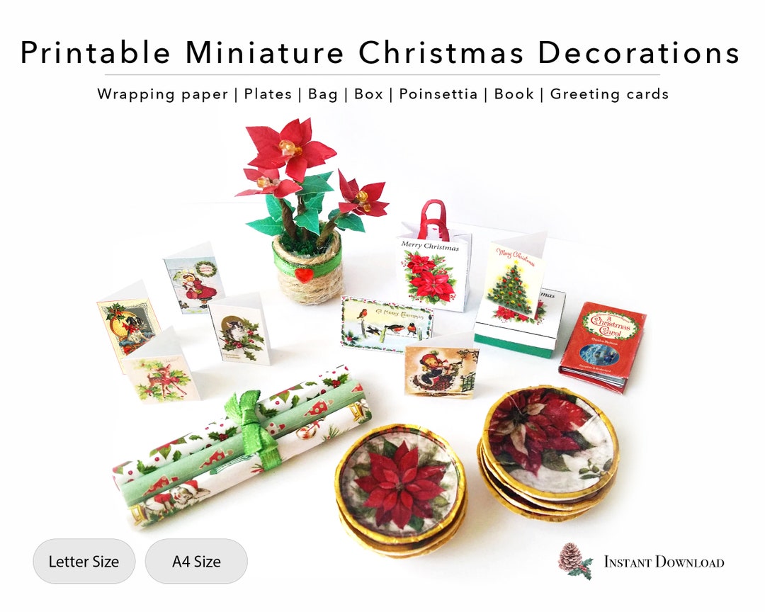 printable-christmas-template-plates-book-greeting-cards-poinsettia-bag-box-wrapping-paper-for-dollhouse-miniatures-etsy