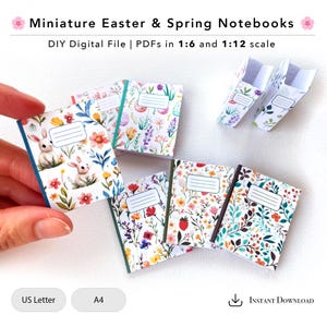 Cuadernos en miniatura de Pascua y primavera / Imprimibles en PDF a escala 1/6 / 1/12 / Minilibros para casa de muñecas + Archivadores / Tamaños A4 y Carta (EE. UU.)