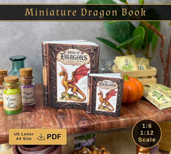 Miniature Printable Dragons Book — 1:6 & 1:12 Scale Dollhouse Encyclopedia