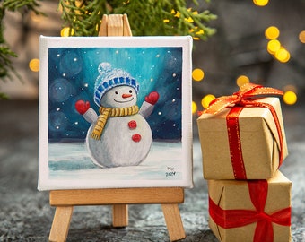 Snowman, Printable Acrylic Painting, DOWNLOAD and Print, Digital Print, Christmas Decoration, Winter Wall Art, DIY