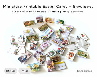 Miniature Printable Easter Greeting Cards with Envelopes | 1/12 | 1/6 scale | Dollhouse Printable Sheet | Digital File | PDF | JPG