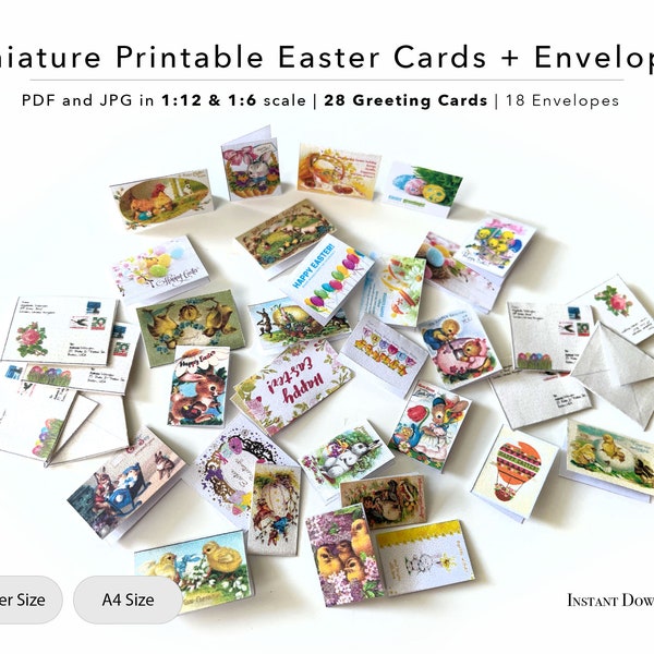 Miniature Printable Easter Greeting Cards with Envelopes | 1/12 | 1/6 scale | Dollhouse Printable Sheet | Digital File | PDF | JPG