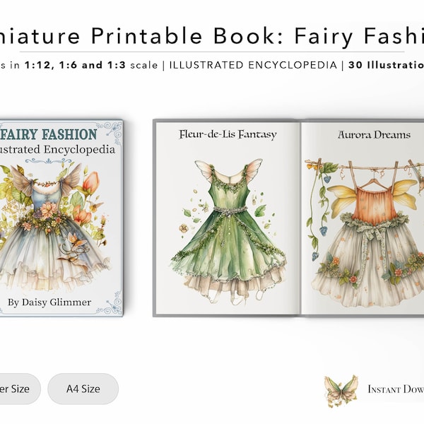 Fairy Fashion Encyclopedia - Printable Miniature Book | Dollhouse Book | 30 Illustrations | Digital File | PDF | 1/12 | 1/6 | 1/3 Scale