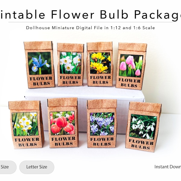 Printable Miniature Flower Bulb Packages for Dollhouse Garden - 1/12 and 1/6 Scale - Digital File for Miniature Flowers and Flower Bulbs