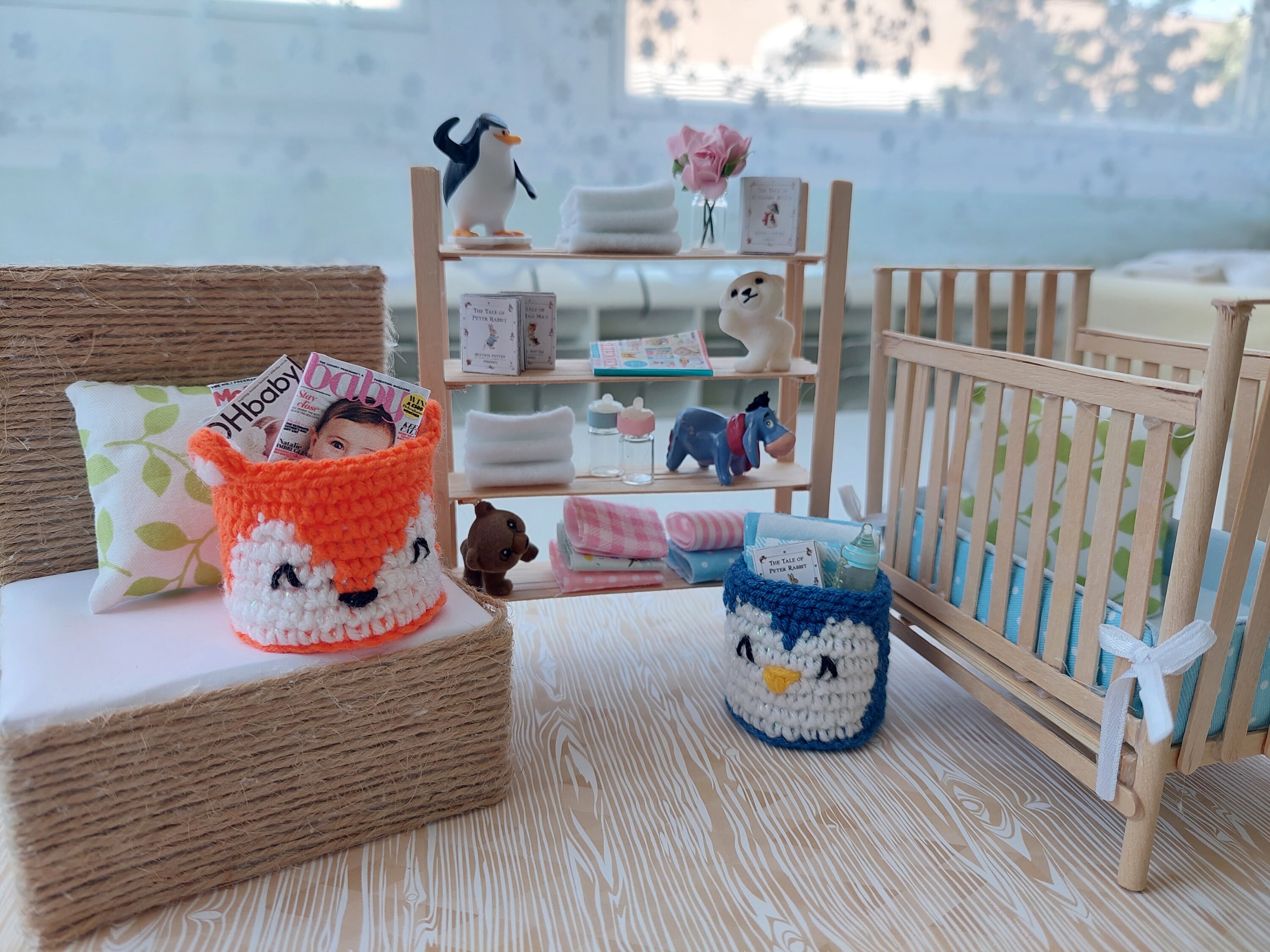 Lot De 3 Paniers En Crochet Fait Main, Forme Renard, Couleur Moutarde, 20cm