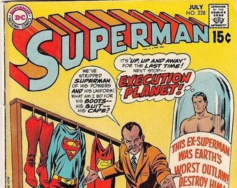 Superman 228 VG Curt Swan Cover 1st Appearance Mystery Bombers DC Comics Book Bronze Age July 1970 Christmas Gifts for Him Her
