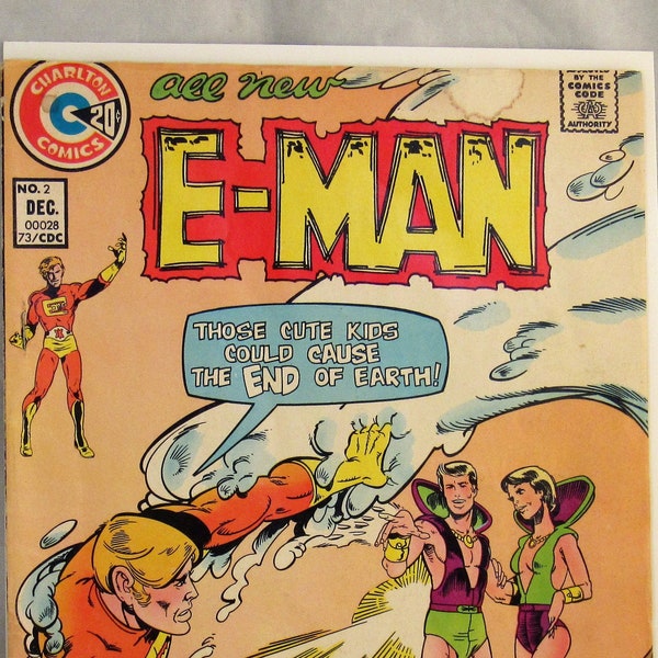 E-Man Volume 1 No. 2 VG+ Entropy Twins Nova Kane Killjoy Joe Stanton Steve Ditko Charlton Comics Book Bronze Age Dec 1973 Gifts for Him Kids