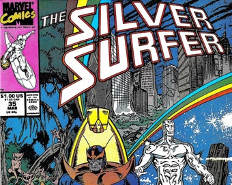 Silver Surfer 35 VF+ Rebirth of Thanos Infinity Gauntlet Drax the Destroyer Jim Starlin Marvel Comics Copper Age Mar 1990 Gifts for Him