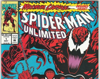 Spider-Man Unlimited 1 VFNM Maximum Carnage 1st Appearance Shriek Tom DeFalco Ron Lim Marvel Comics Book Modern Age May 1993 Gifts for Him