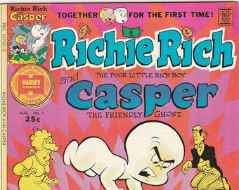 Richie Rich and Casper 7 VF Harvey Comics Book August 1975 Bronze Age Cartoon Childrens Books Gifts for Kids Stocking Stuffers