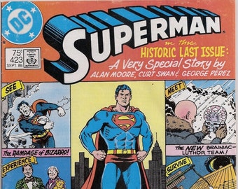 Superman 423 FNVF George Perez Curt Swan Newsstand Variant Last Issue 1st Series Key DC Comics Book Bronze Age September 1986 Gifts For Him