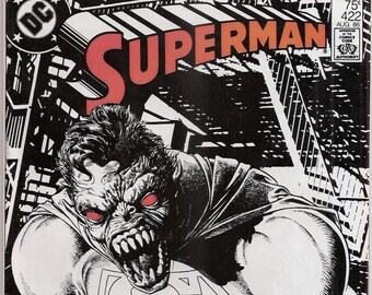 Superman 422 VFNM Black and White Beast Brian Bolland Cover Marv Wolfman Newsstand Variant DC Comics Book Copper Age August 1986 Gifts