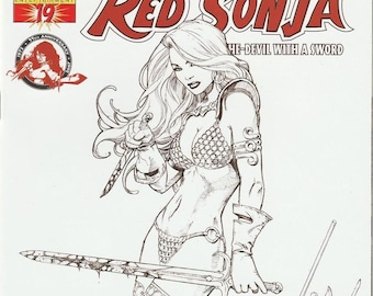 Red Sonja 19 VFNM Sean Chen Sketch Variant Cover Black White Dynamite Comics Book Modern Age 2000s Christmas Gifts for Him