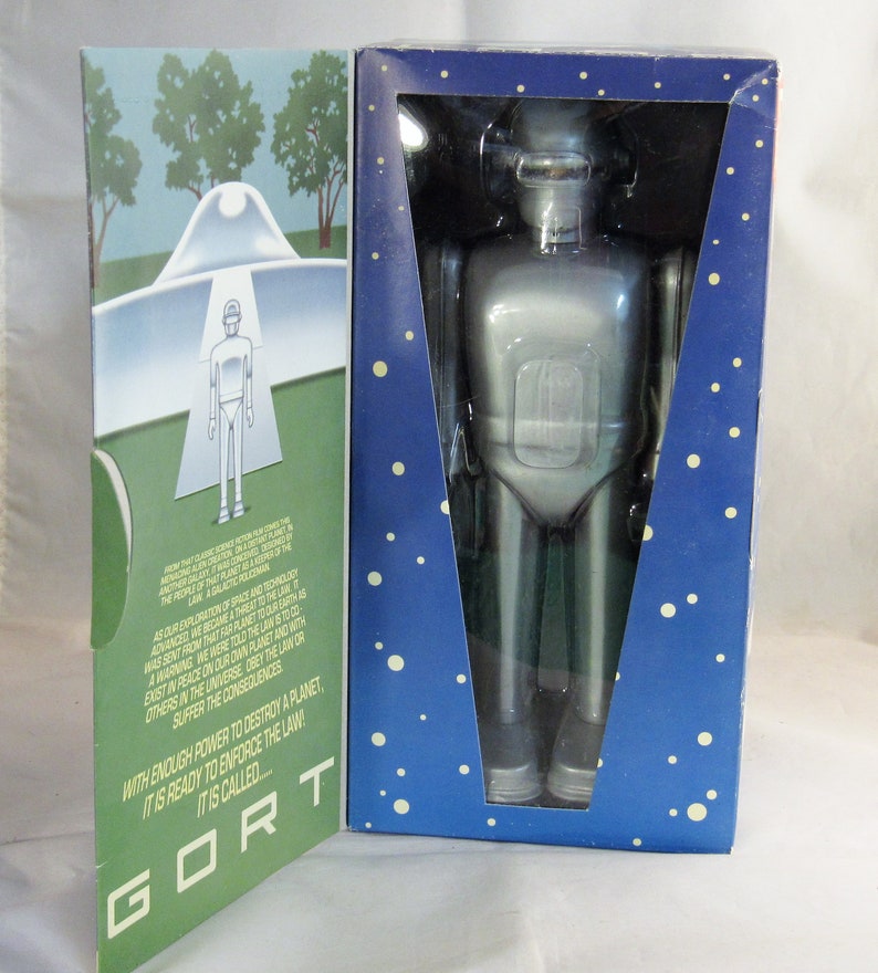 Retro Gort Wind Up Tin Robot Toy The Day The Earth Stood Still Iconic Classic Science Fiction Movie Character With Original Box Packaging