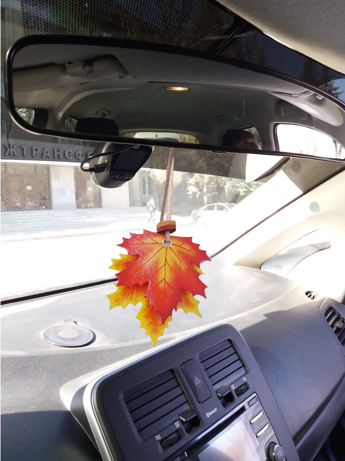 Leather Rearview Mirror Car Hanger Maple Leaves Leather Bag Etsy