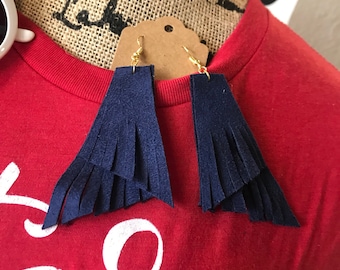 Navy Blue Fringe Earrings